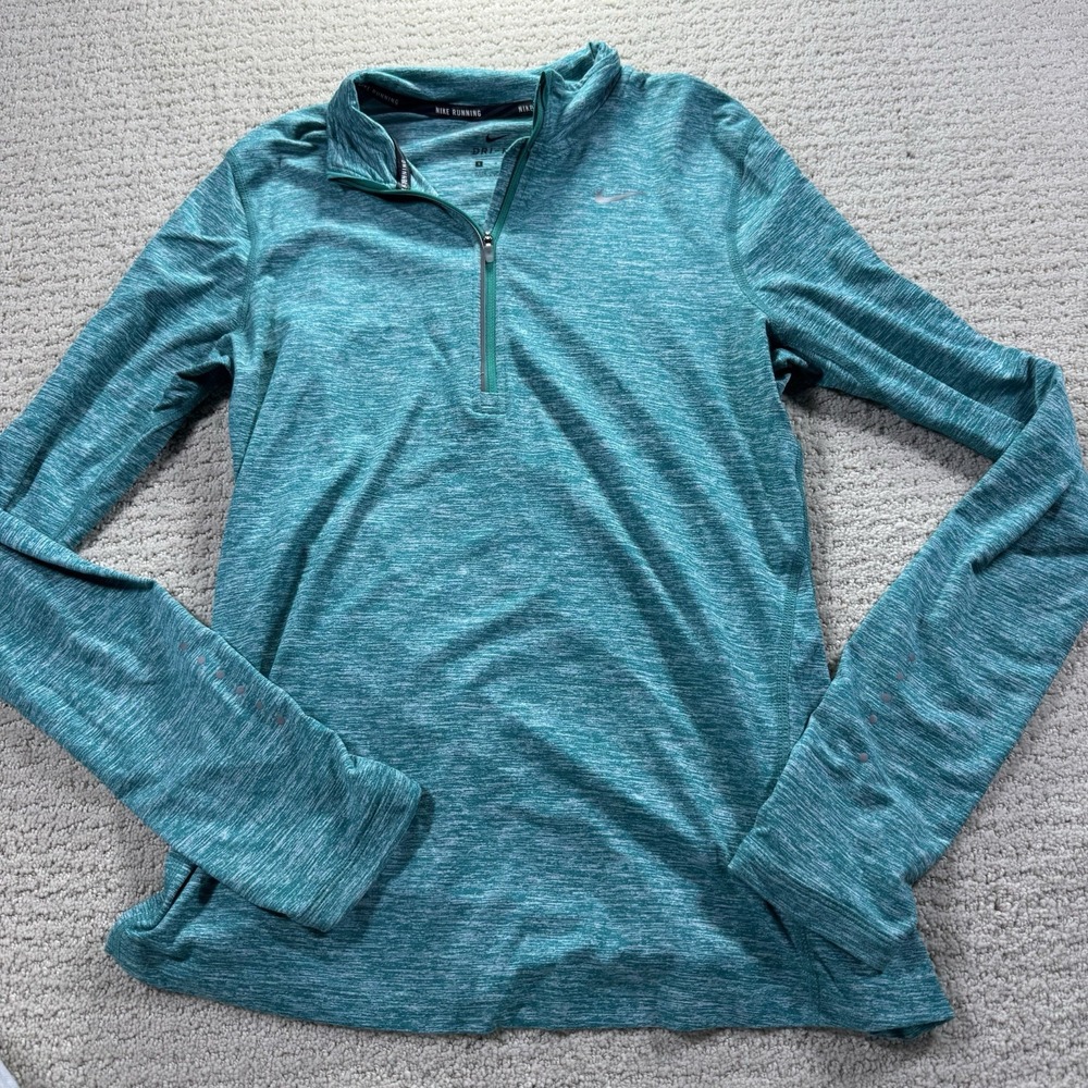 Nike Running Pullover Shirt Womens Small Dri-Fit Long Sleeve Green 1/4 Zip